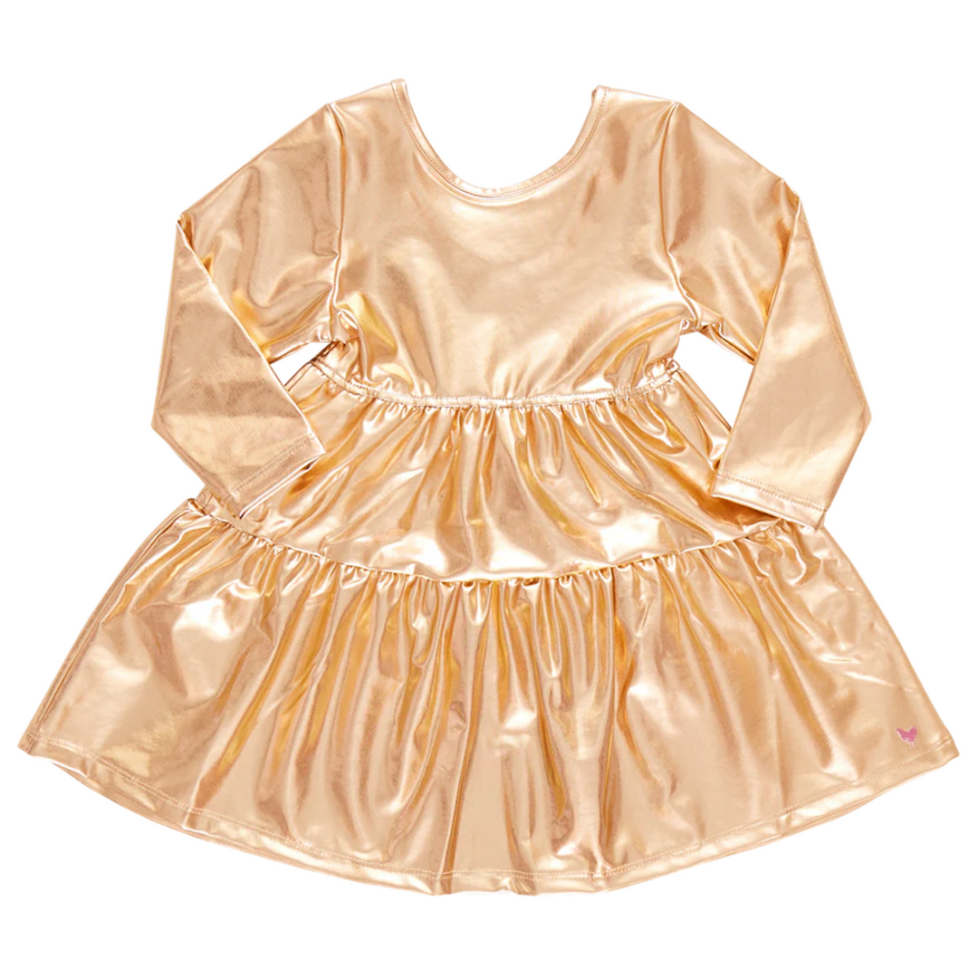 Lame Polly Dress - Gold front