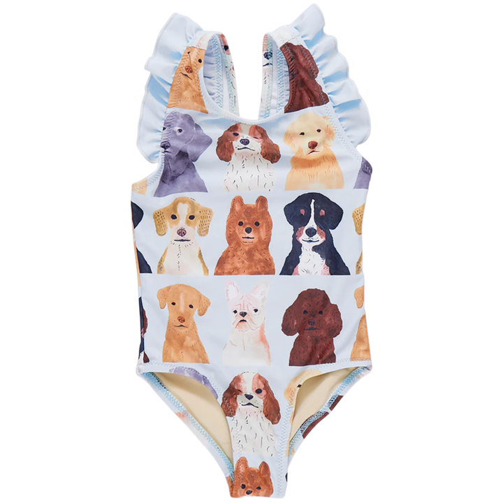 Liv Suit - Light Blue Watercolor Dogs front