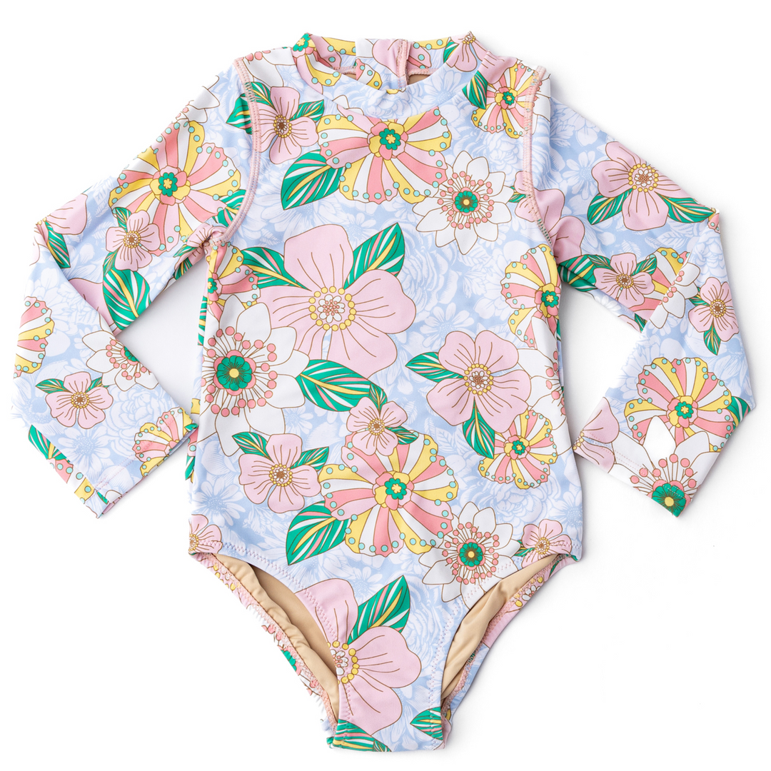 Long Sleeve One Piece in Retro Floral front