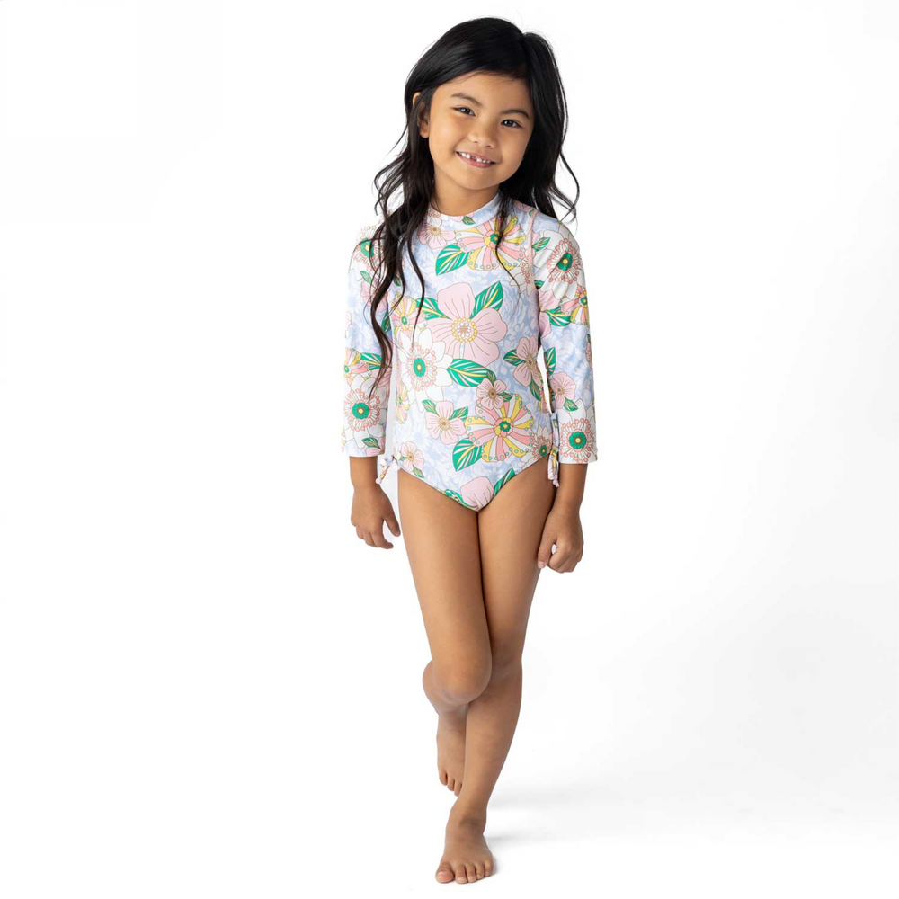 a girl wearing Long Sleeve One Piece in Retro Floral