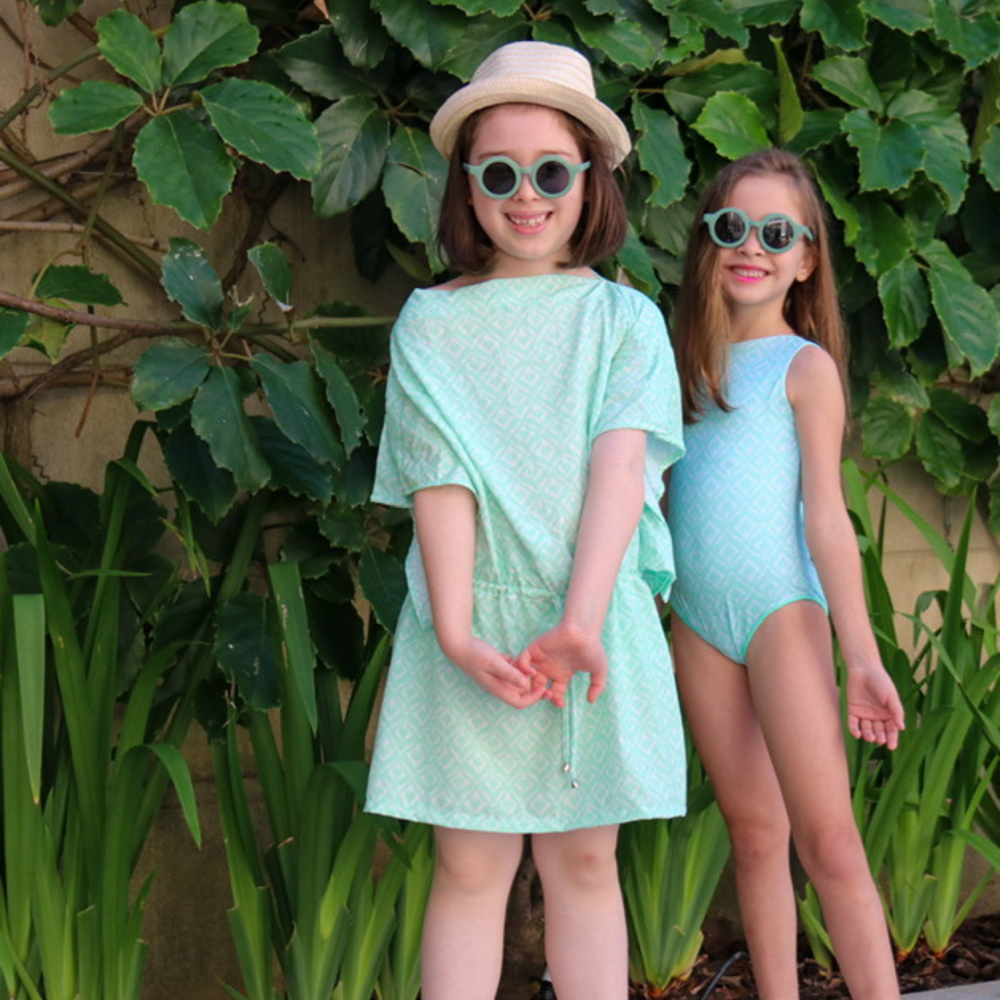 2 girls standing in the garden wearing Mint Vibes Cover Up