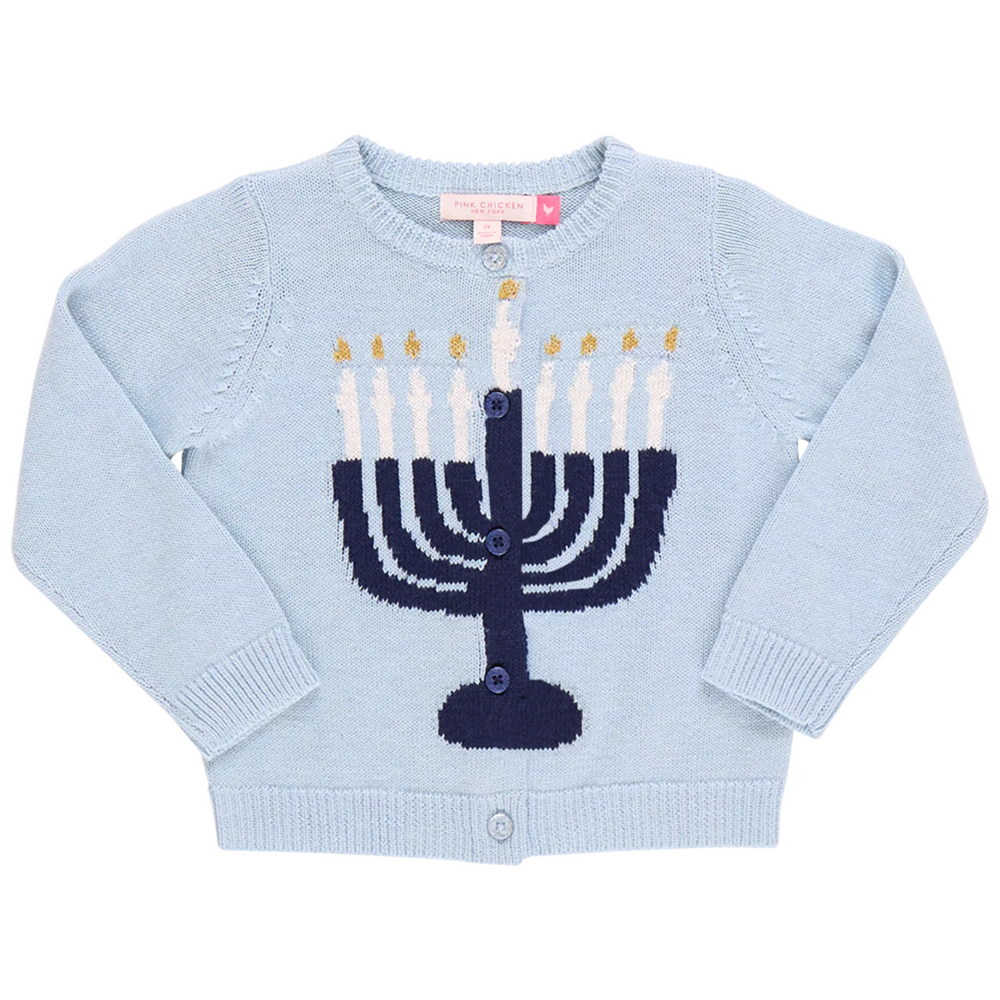 Maude Sweater - Blue Menorah front