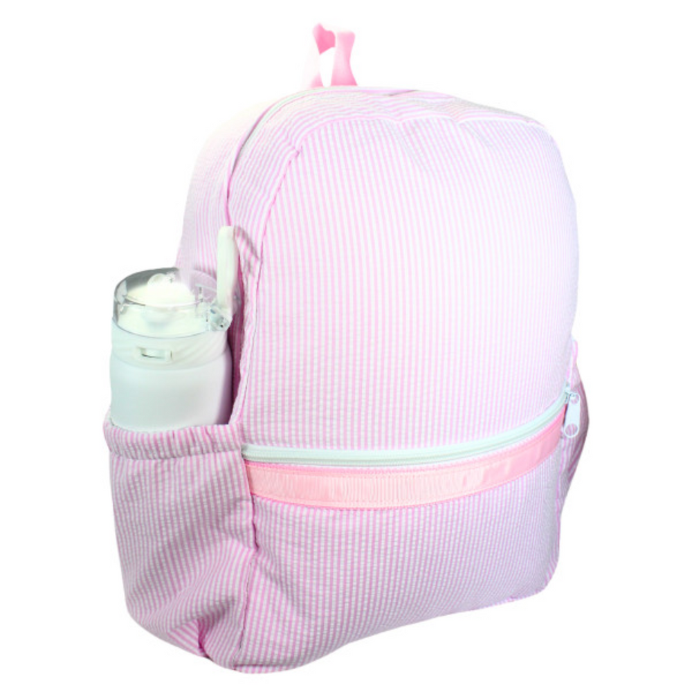 Medium Seersucker Backpack with Pocket in Pink side