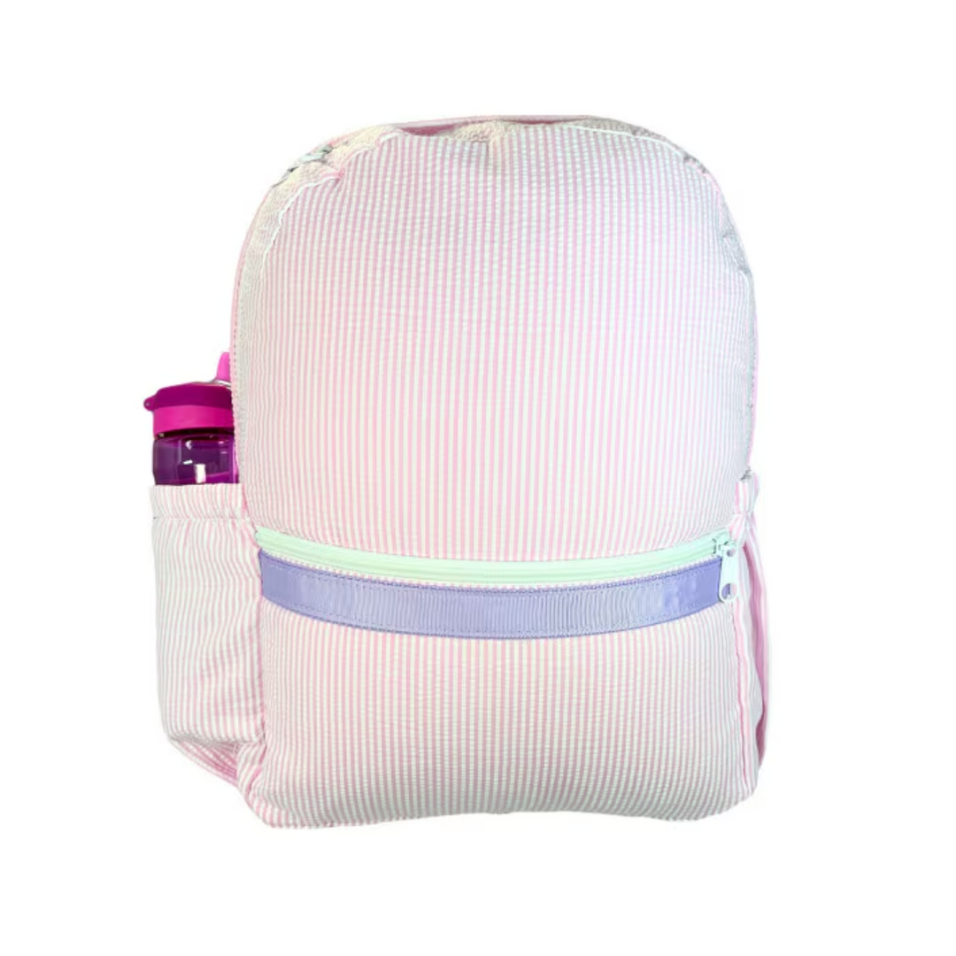 Medium Seersucker Backpack with Pocket in Princess front