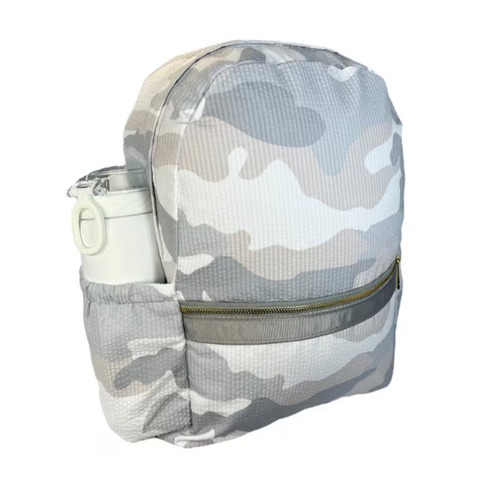 Medium Seersucker Backpack with Pocket in Snow Camo side