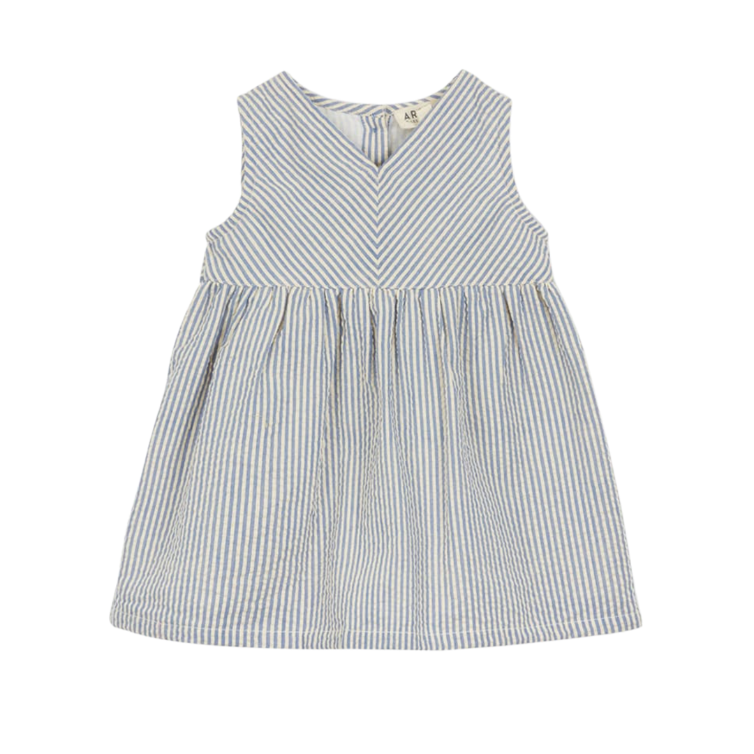 Baby Dress in Blue Mini Stripe front