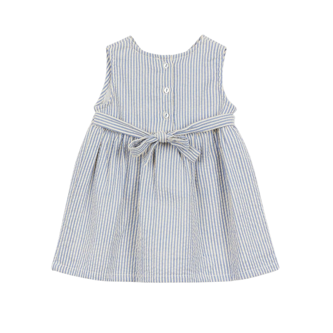 Baby Dress in Blue Mini Stripe back