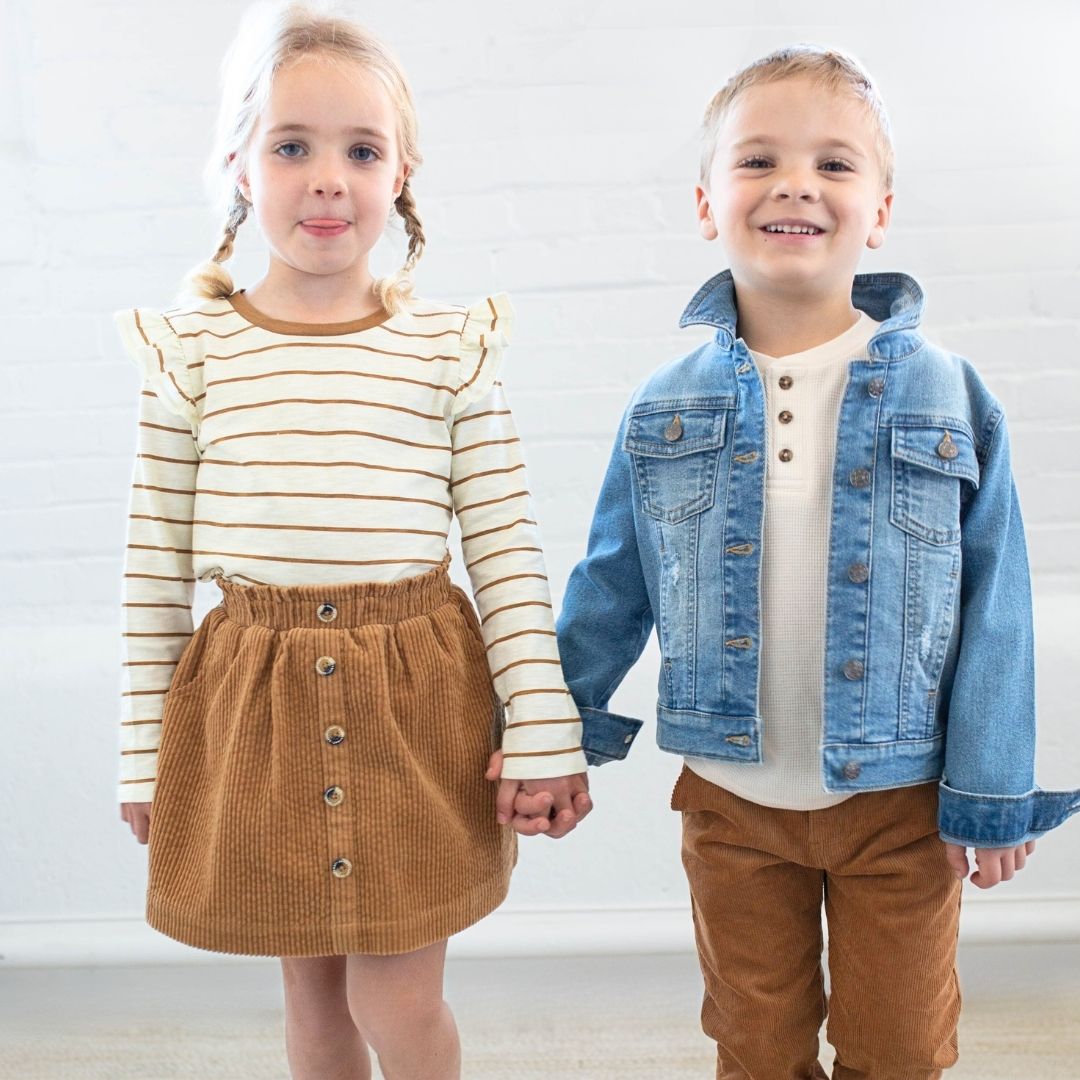 girl wearing brown cord skirt 