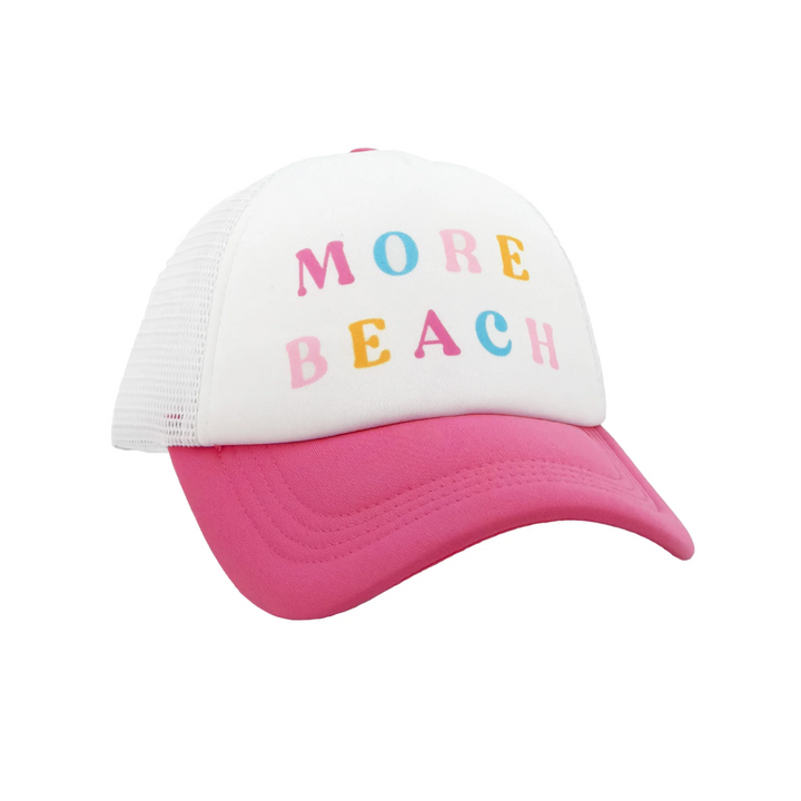 More Beach Trucker Hat in Pink Carnation and White front