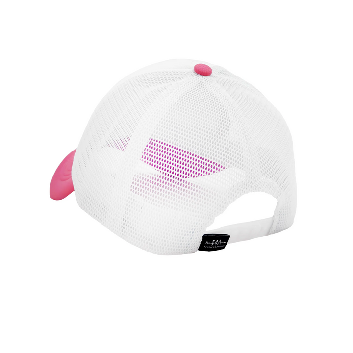 More Beach Trucker Hat in Pink Carnation and White back