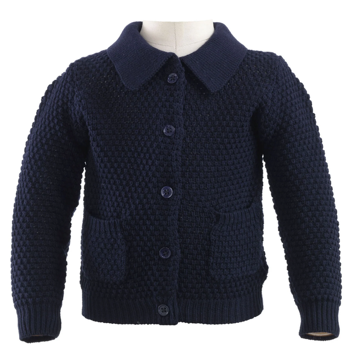 Moss Stitch Cardigan in Navy front