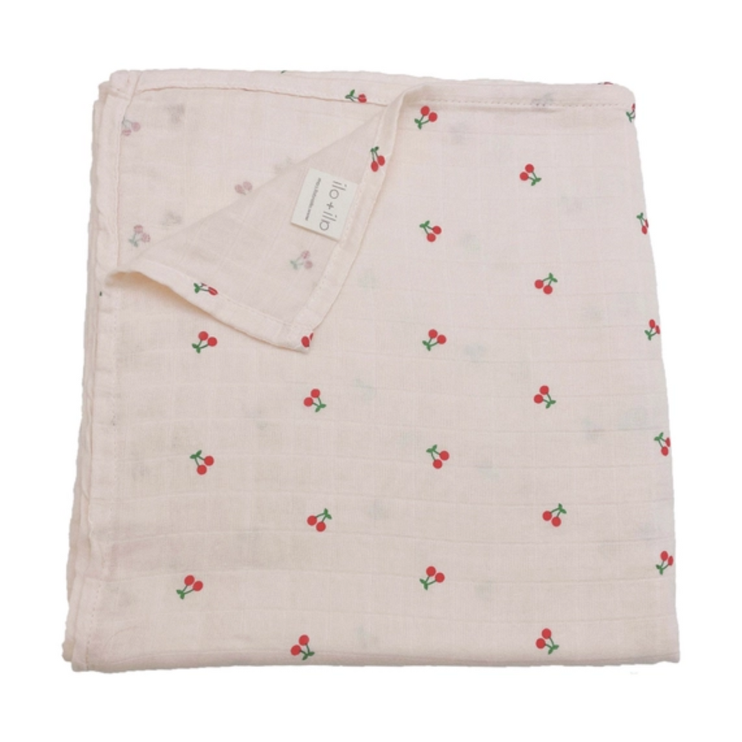 Muslin Swaddle Blanket in Cherry folded