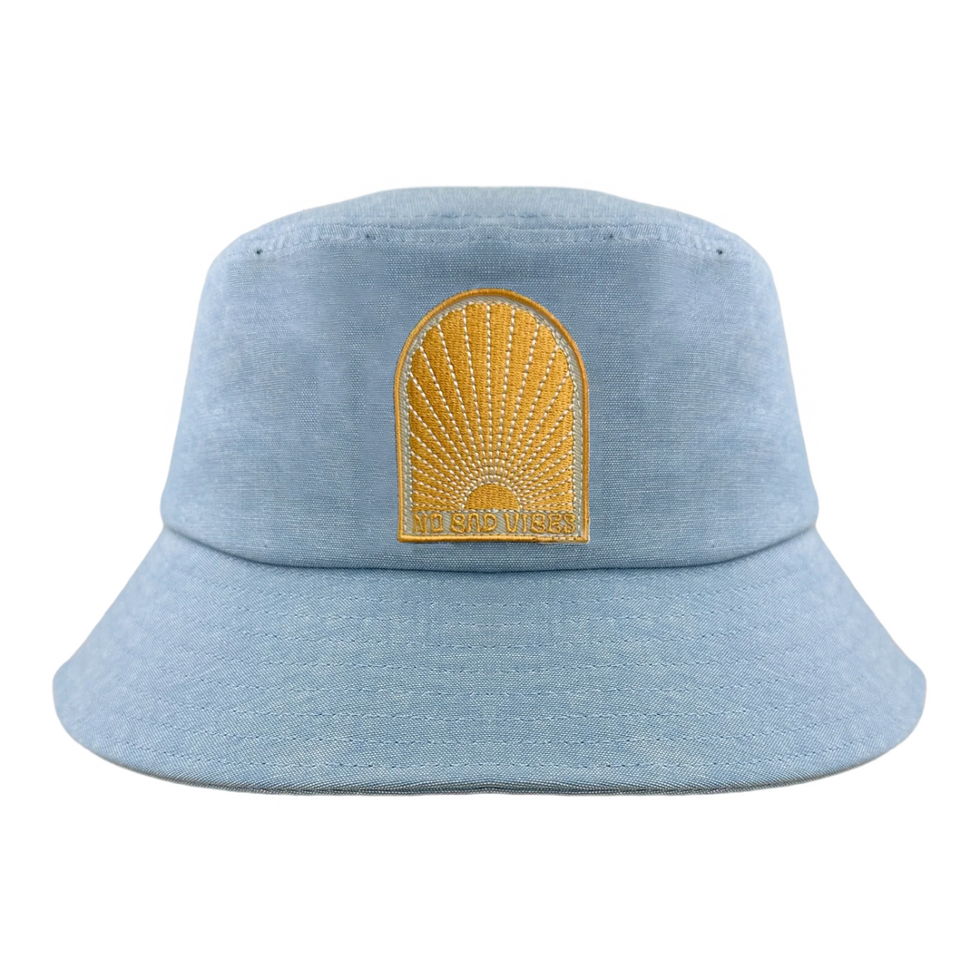 No Bad Vibes Bucket Hat in Denim Chambray