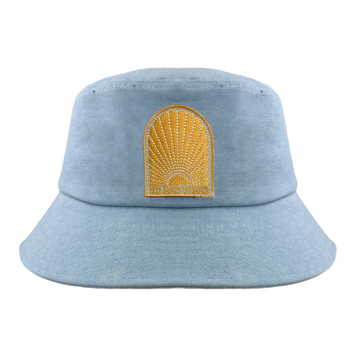 No Bad Vibes Bucket Hat in Denim Chambray