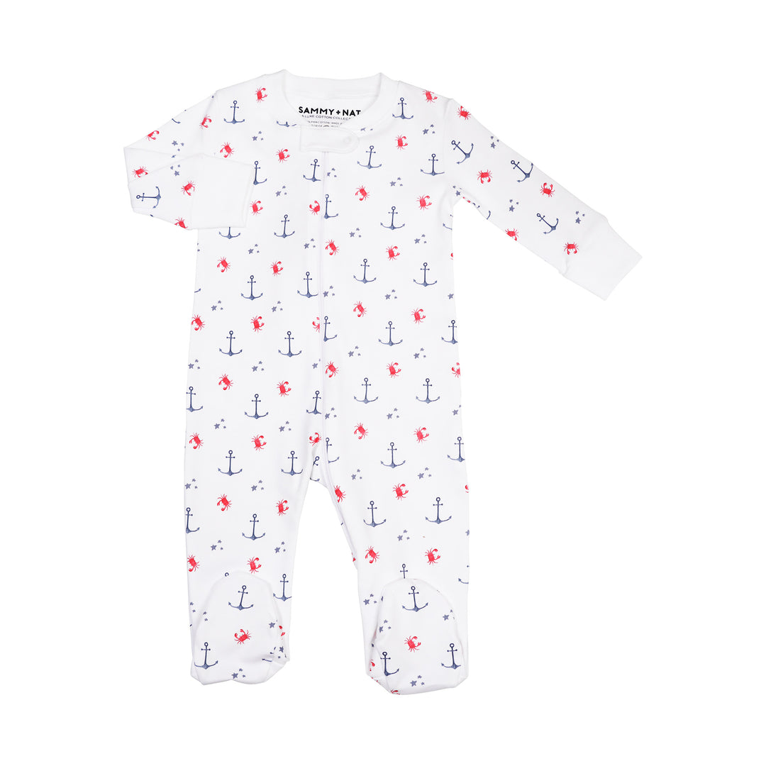 Nautical Crab Zipper Romper no feet