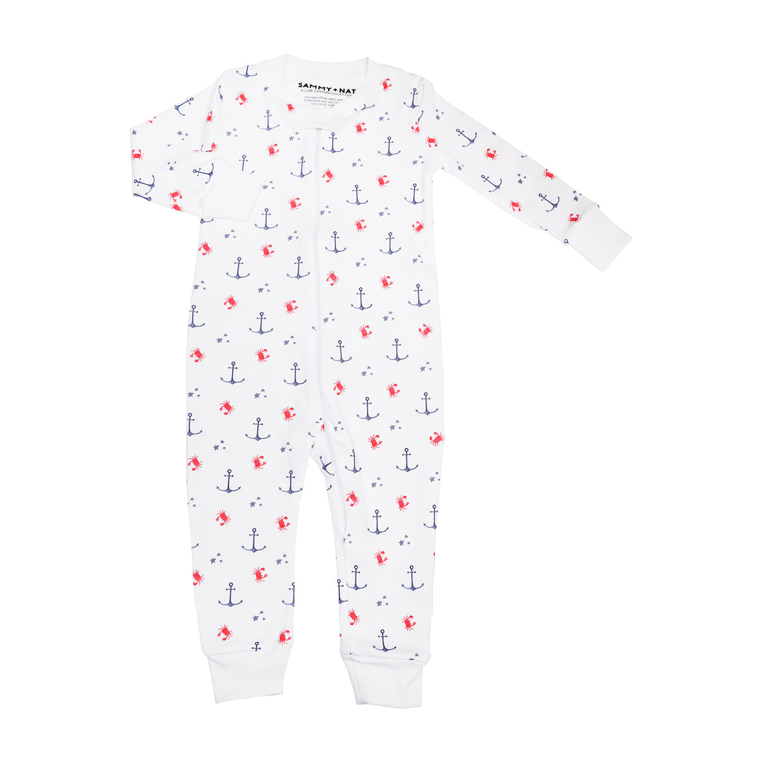 Nautical Crab Zipper Romper with feet