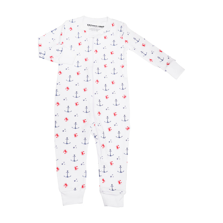 Nautical Crab Zipper Romper with feet