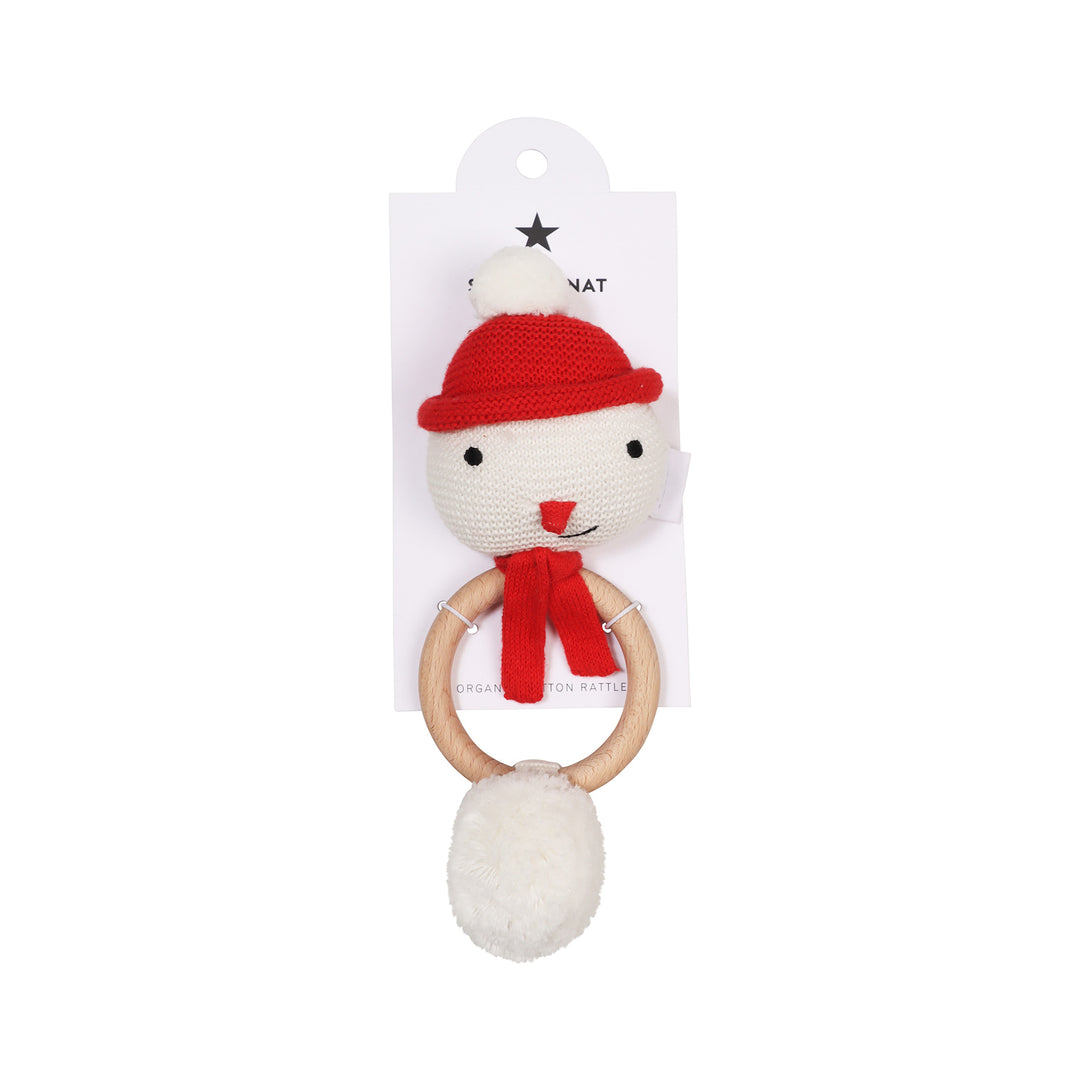 Organic Snowman Rattle in White