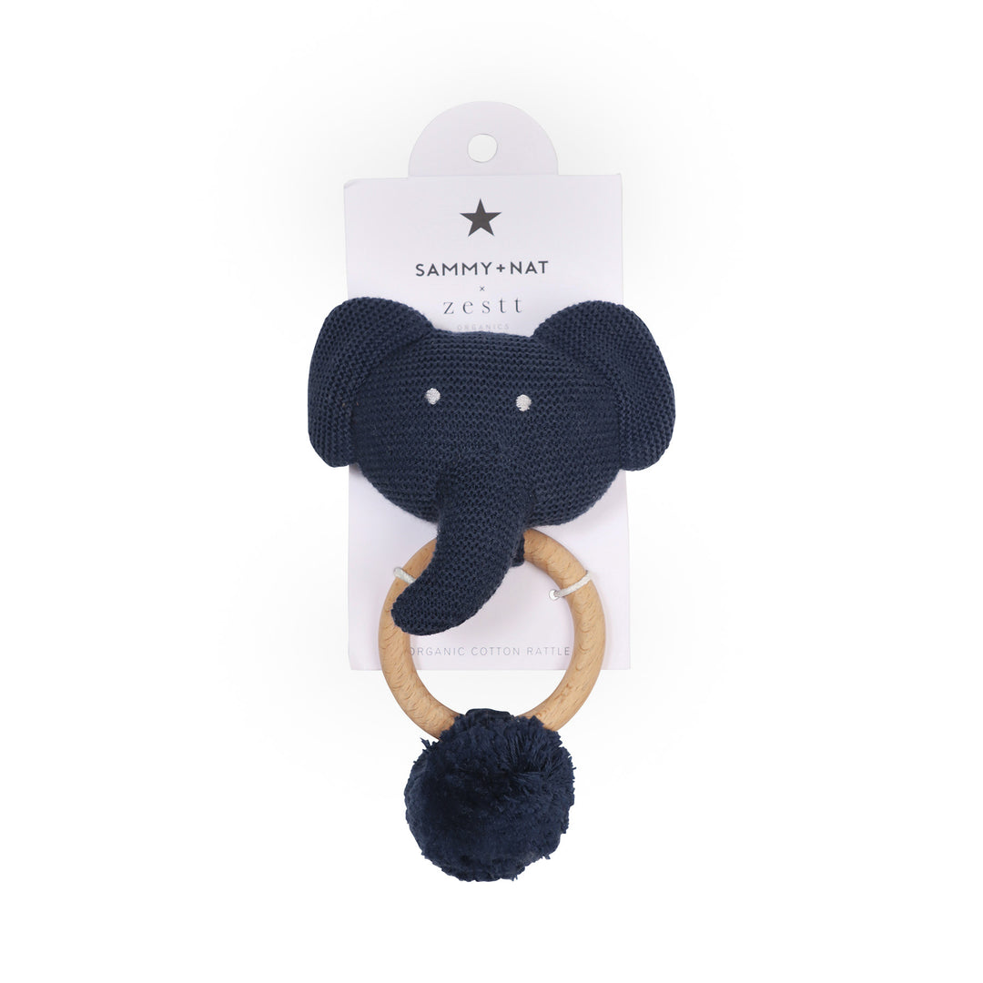 Organic Elephant Rattle in Cambridge Blue