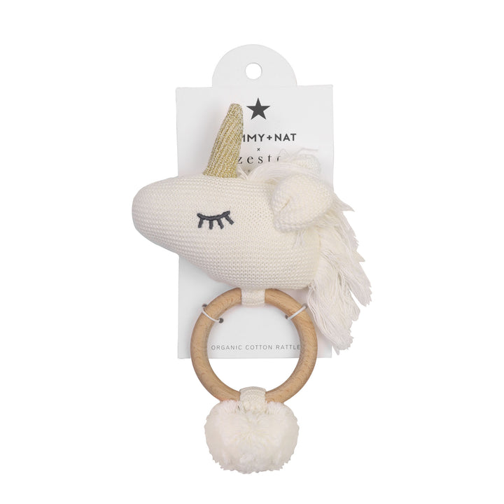 Organic Unicorn Rattle in White