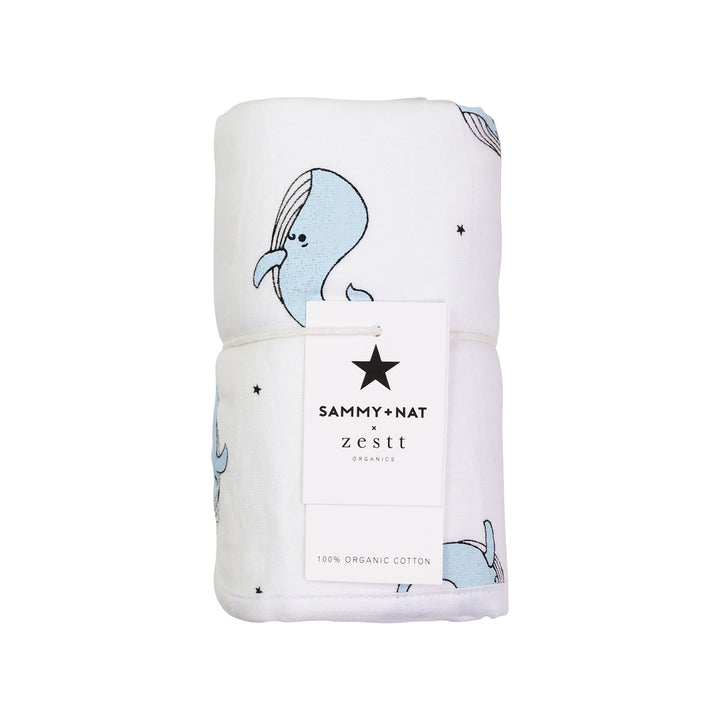 Organic 2-Pack Muslin Burp Cloth in Blue Whale