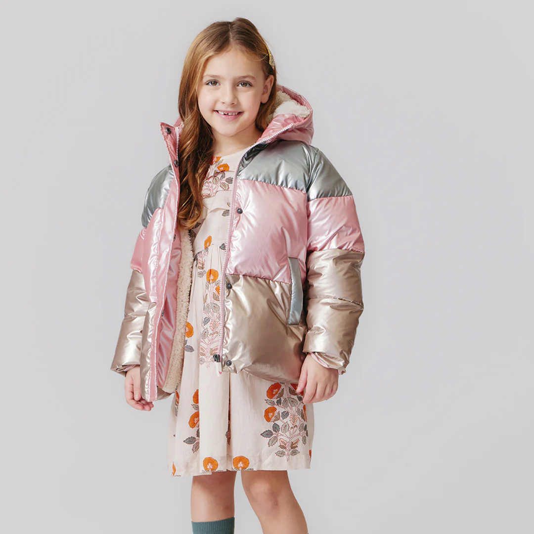 a girl wearing Pete Puffer - Metallic Color Block