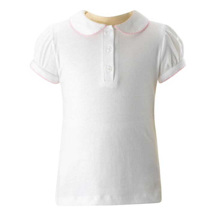 Picot Trim Polo in Pink front