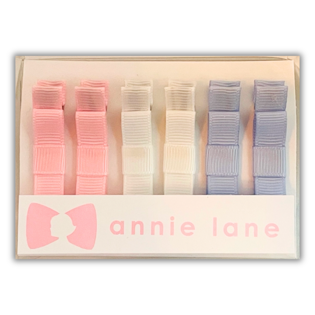 Pink, White, Purple Hair Bow Pairs - Box of 6 front