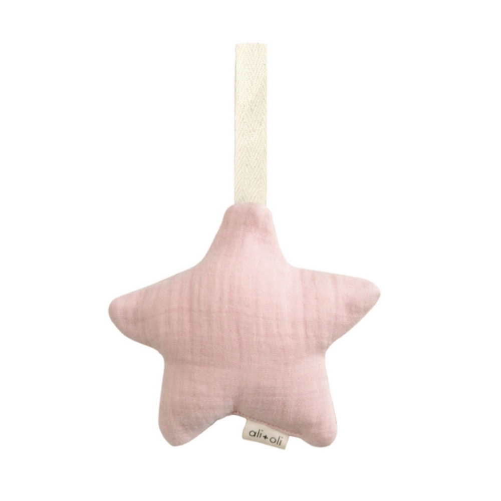 Plush Star Pacifier Holder in Pink Muslin star