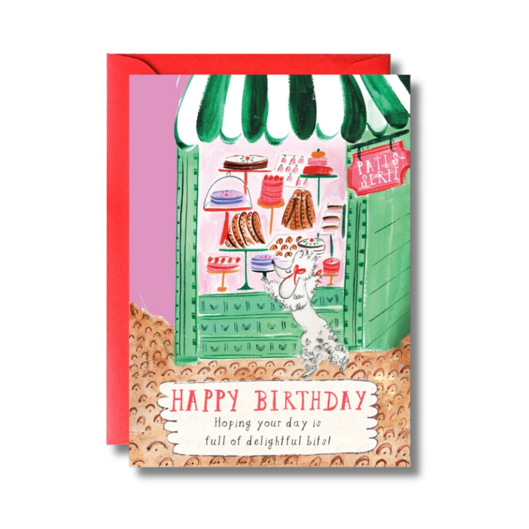 Poodle Loves Macroons Birthday Card front