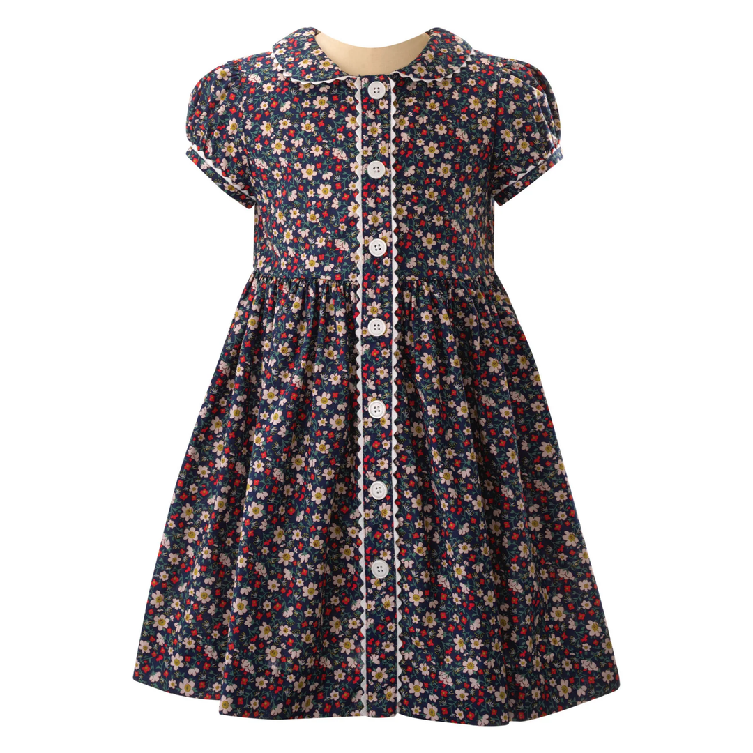 Poppy Button-Front Dress in Navy front