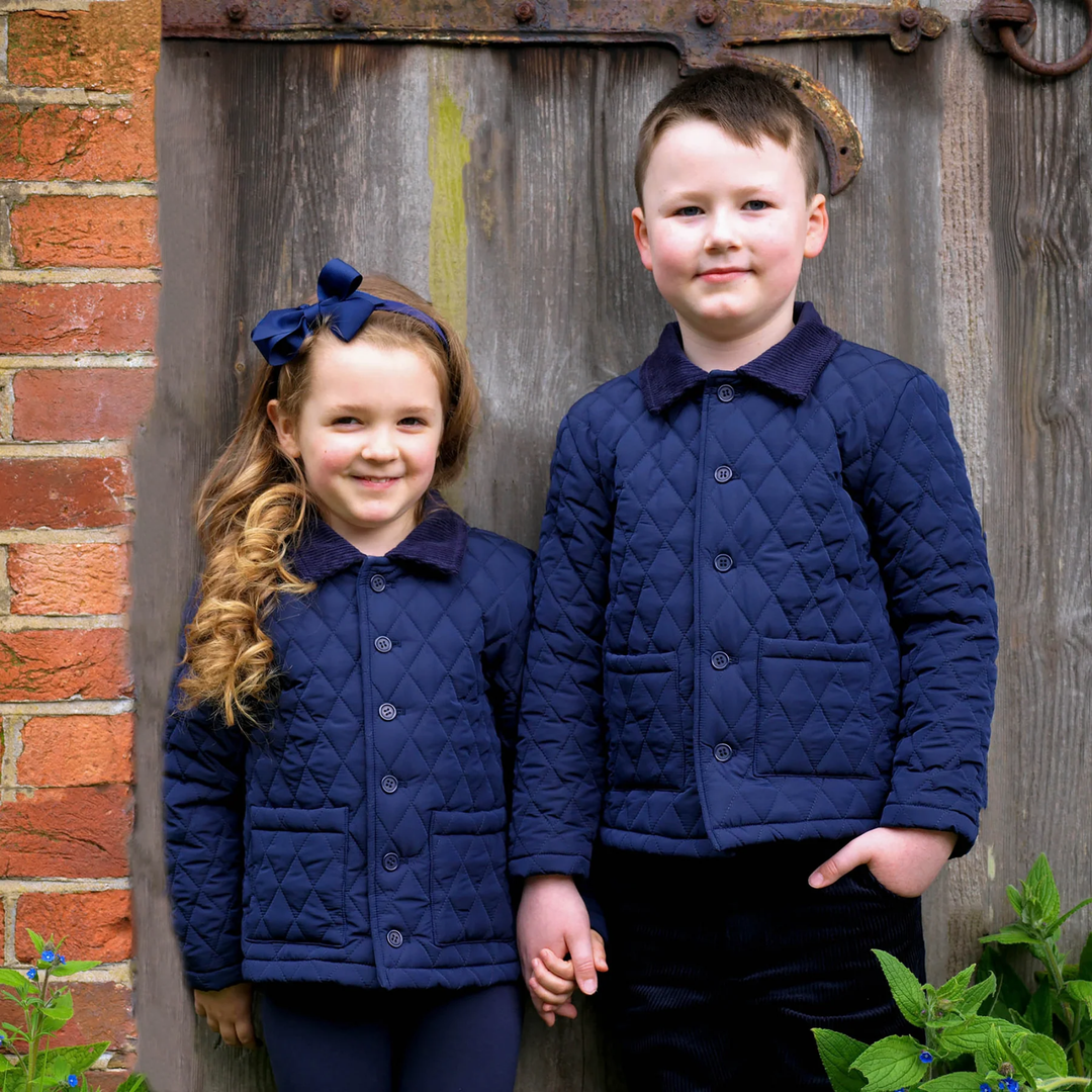 kids wearing Quilted Jacket in Navy