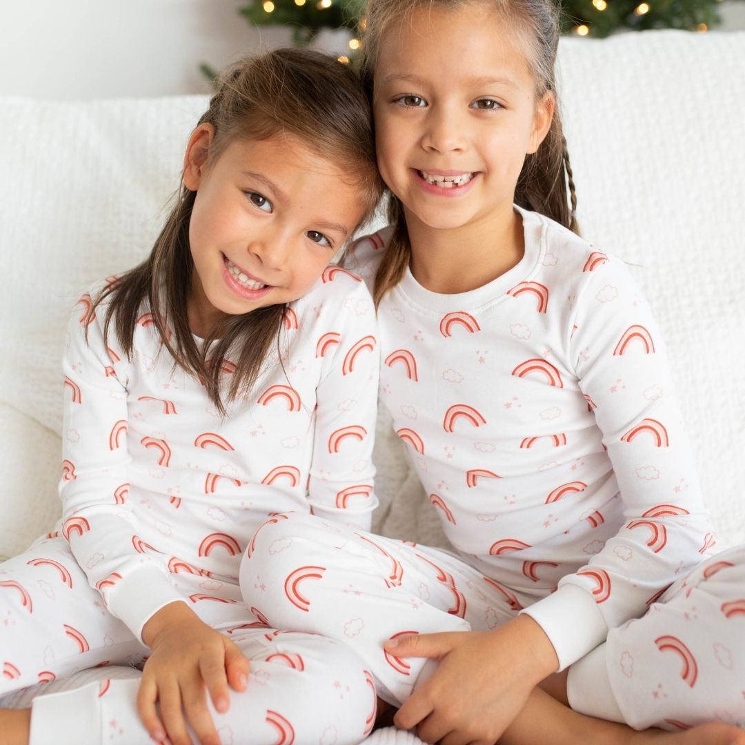 girls wearing Rainbow Cloud Pajama Set