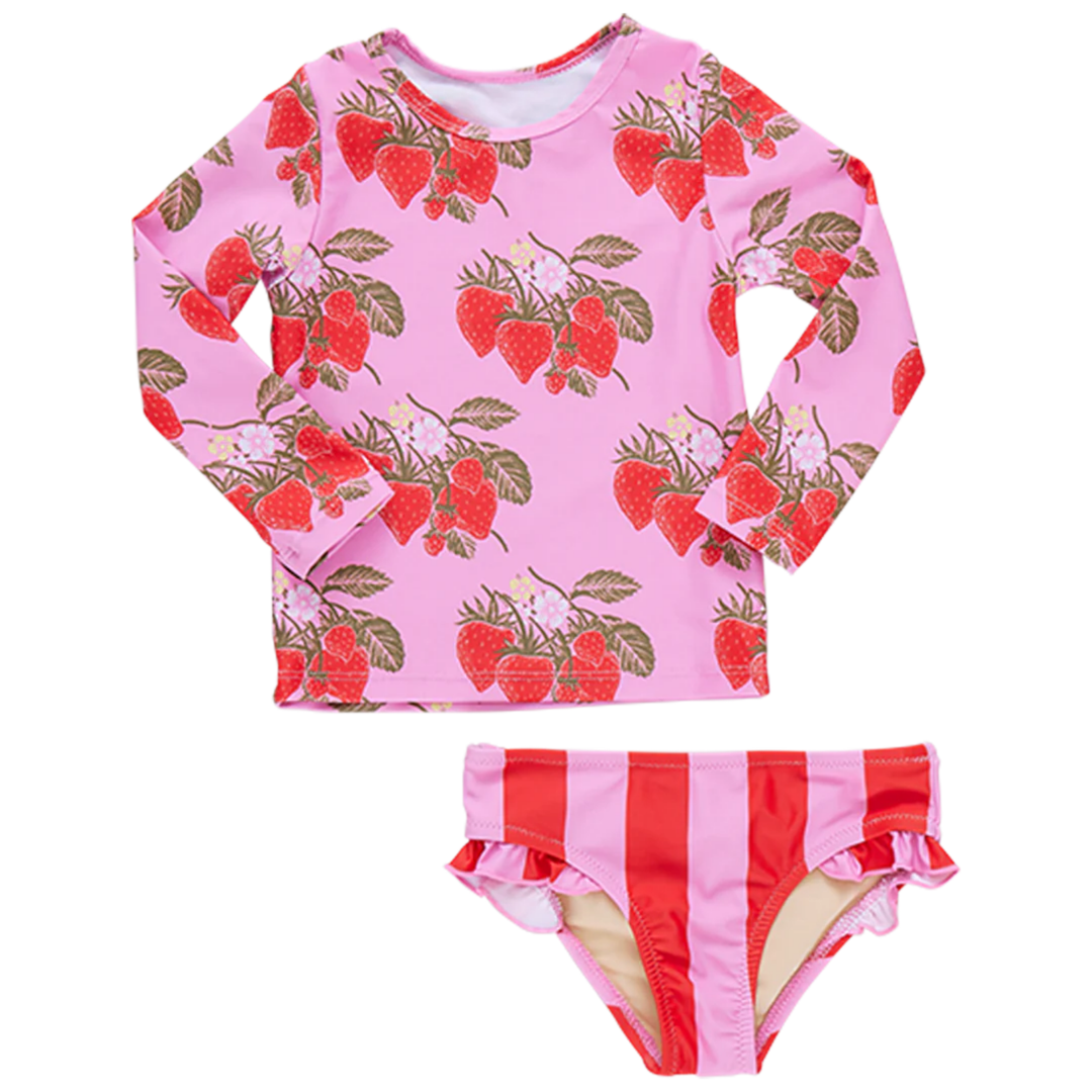 Rash Guard Set - Pink Wild Strawberries front