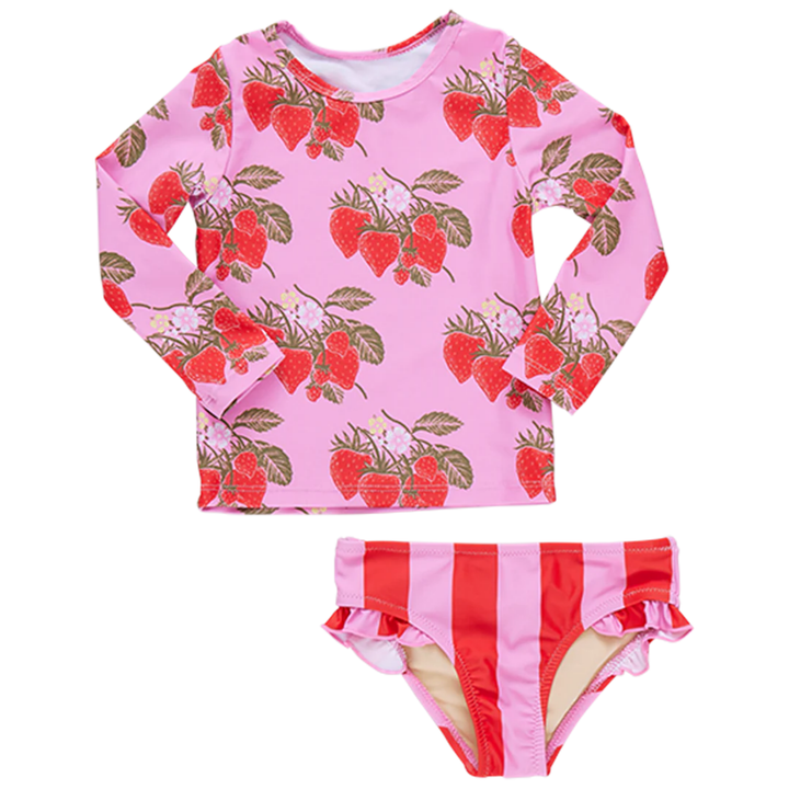 Rash Guard Set - Pink Wild Strawberries front