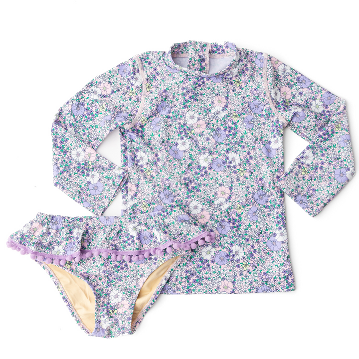 Rashguard Set in Purple Flower Power front