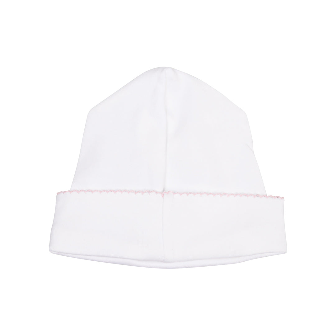 Receiving Hat in White with Light Pink Picot Trim