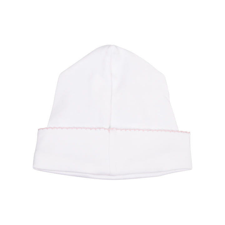 Receiving Hat in White with Light Pink Picot Trim