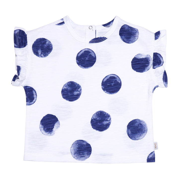 Rhea Ruffle Tee in Washed Indigo Dot baby girl product shot