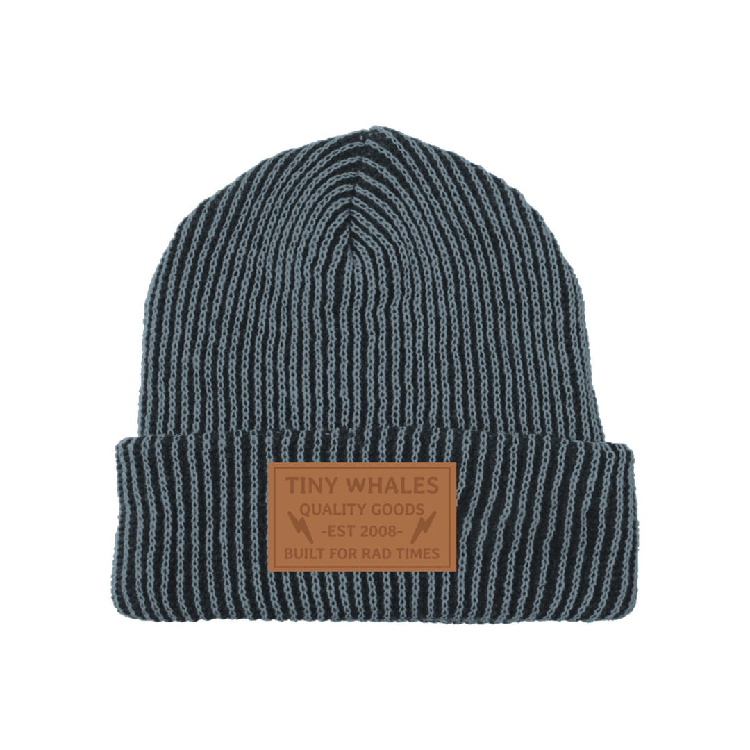 Roam Beanie in Dusty Blue and Black front