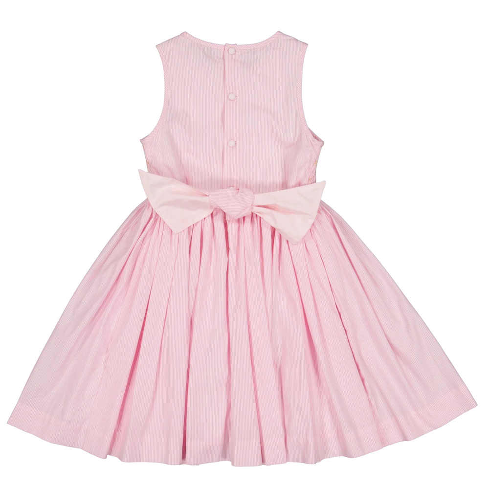 Rose Pink Stripe Sleeveless Handsmocked Dress back