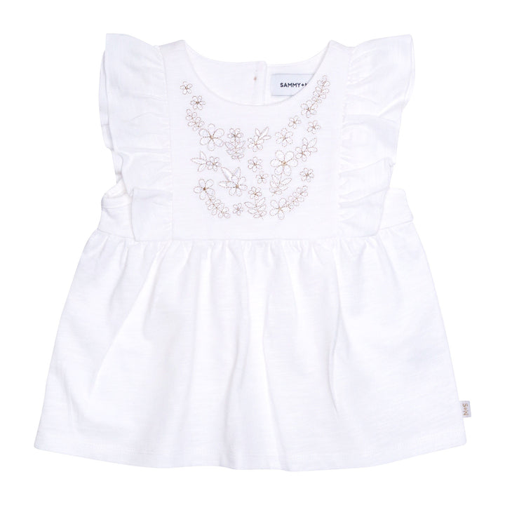 Ruby Ruffle Embroidered Tank in Angel White