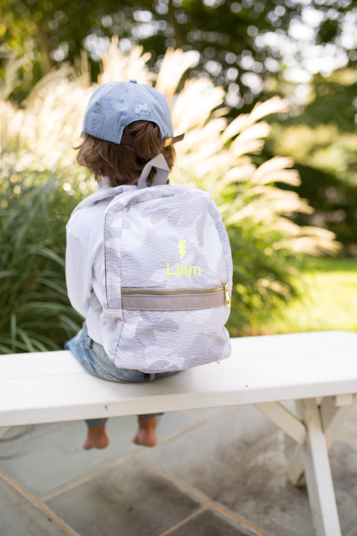 seersucker backpack with monogram