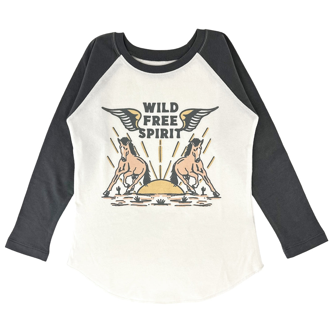 black raglan shirt says wild free spirit