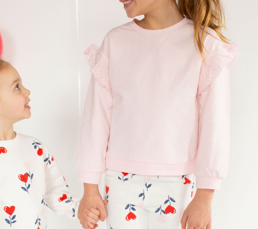 Fiona Sweatshirt with Eyelet Ruffle in Ballet Slipper