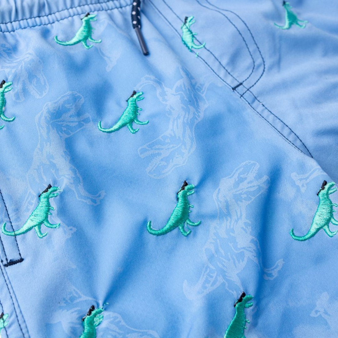 Embroidered Trunks in Blue Dino details