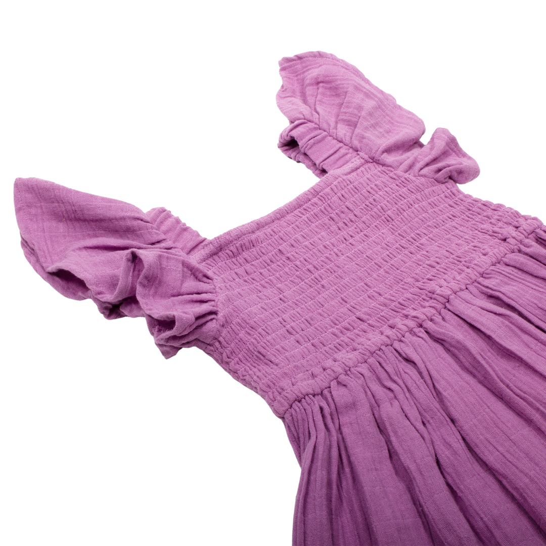 Smocked Gauze Dress in Lavender details