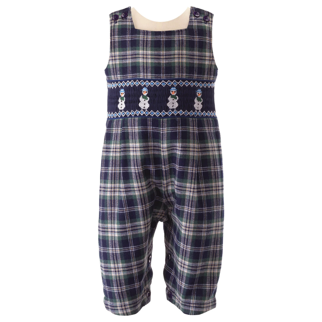 Snowman Smocked Dungarees in Navy front