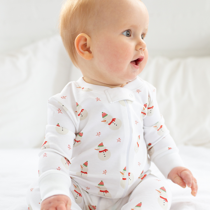 a baby wearing Snowman Zipper Romper