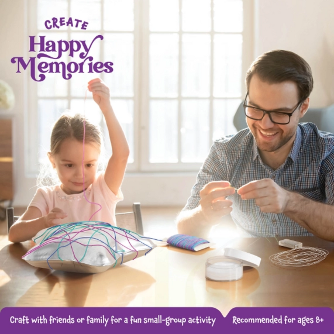 a family playing 3D String Art Kit